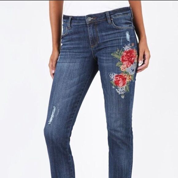 Kut floral Reese ankle straight jean sz 6